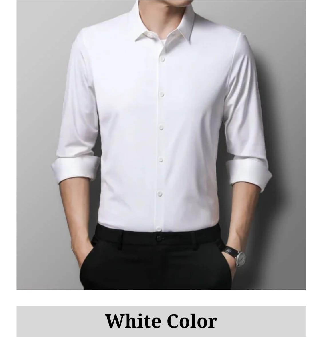 White Spandex Glossy Fabrics Shirt