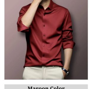 Maroon Spandex Glossy Fabrics Shirt