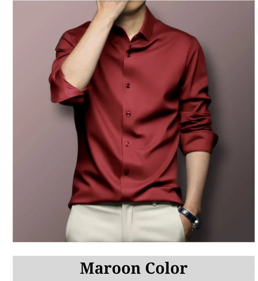 Maroon Spandex Glossy Fabrics Shirt