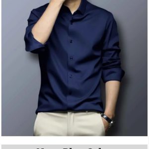 Navy Spandex Glossy Fabrics Shirt