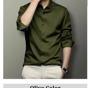 Olive Spandex Glossy Fabrics Shirt