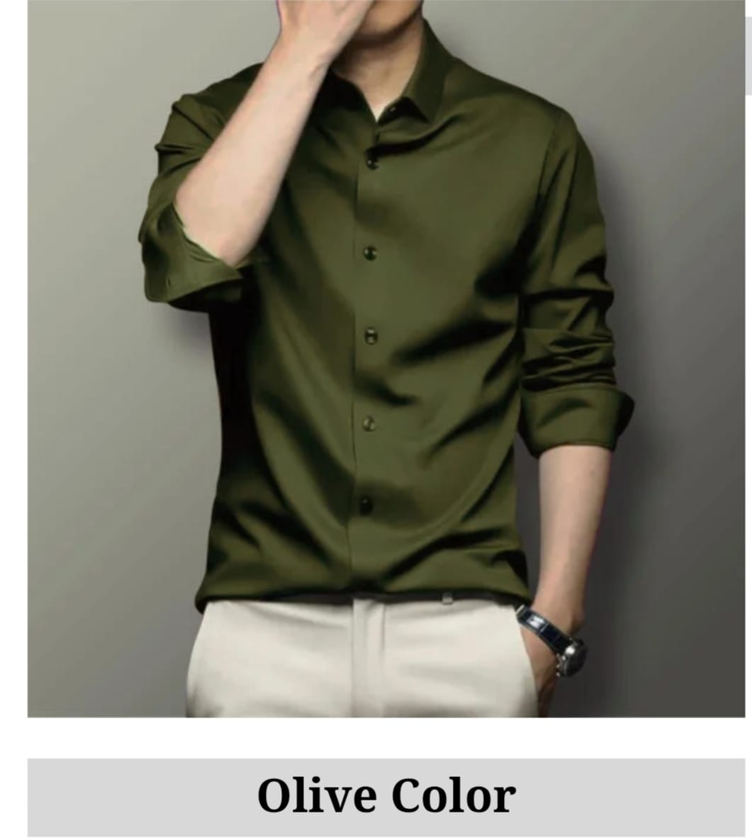 Olive Spandex Glossy Fabrics Shirt